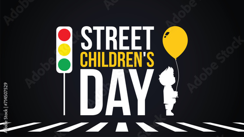Street Children's Day Illustration Vector Design Template for Backgrounds, Banner, Social Media Post, Book Cover, and Poster Design with Text and Kids Illustration holding a balloon in the street. photo