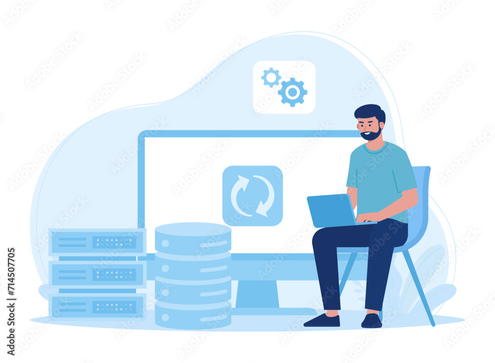 a man is backing up files concept flat illustration