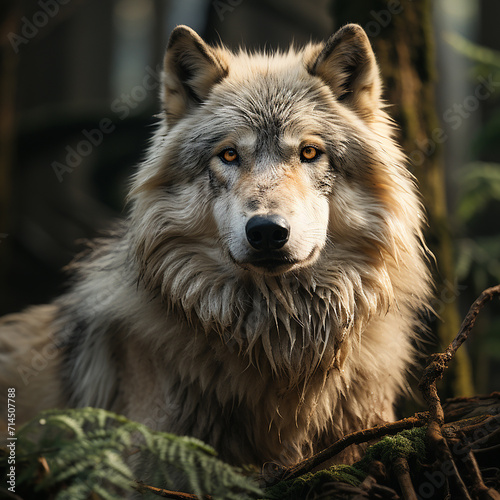 a_massive_light_grey_wolf_standing_in_a_dense_spruce_tre