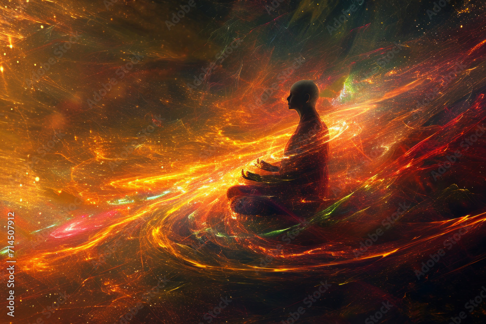 Mystical illustration of a person in cosmic meditation