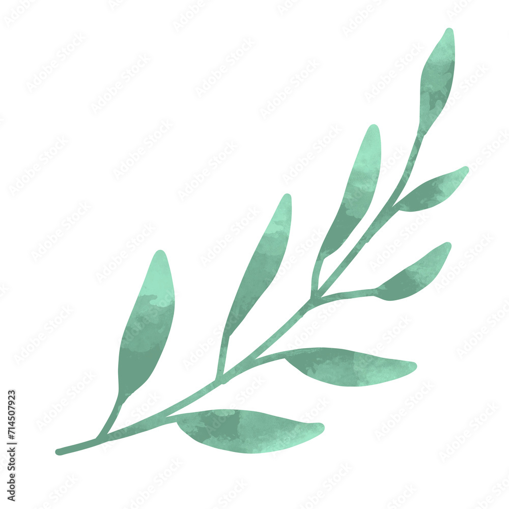 Obraz premium Green leaf watercolor summer illustration
