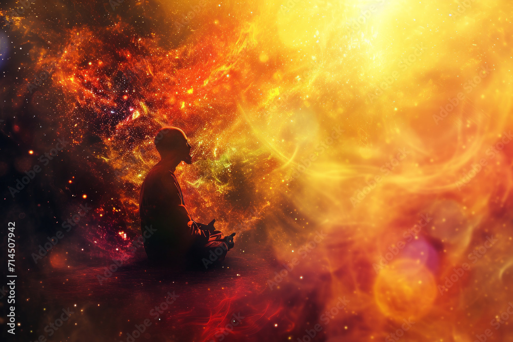 Mystical illustration of a person in cosmic meditation