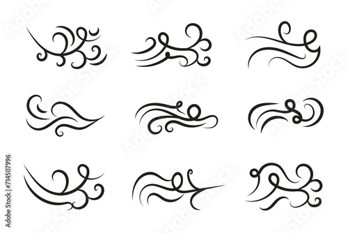 Vintage Filigree Swirls, calligraphy Tattoo style Decorative Elements, Text Ornaments curly line swings swashes, Flourishes Swirls Elegant ornate, flourish Swirl ornament stroke, scroll design