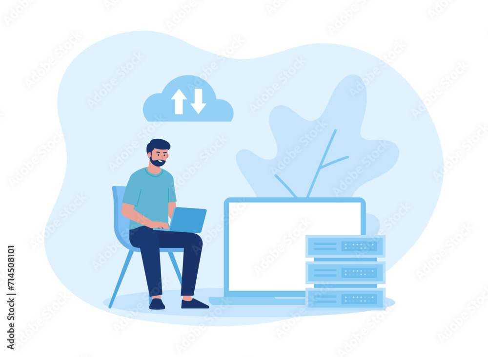 man uploads data concept flat illustration man uploads data concept flat illustration