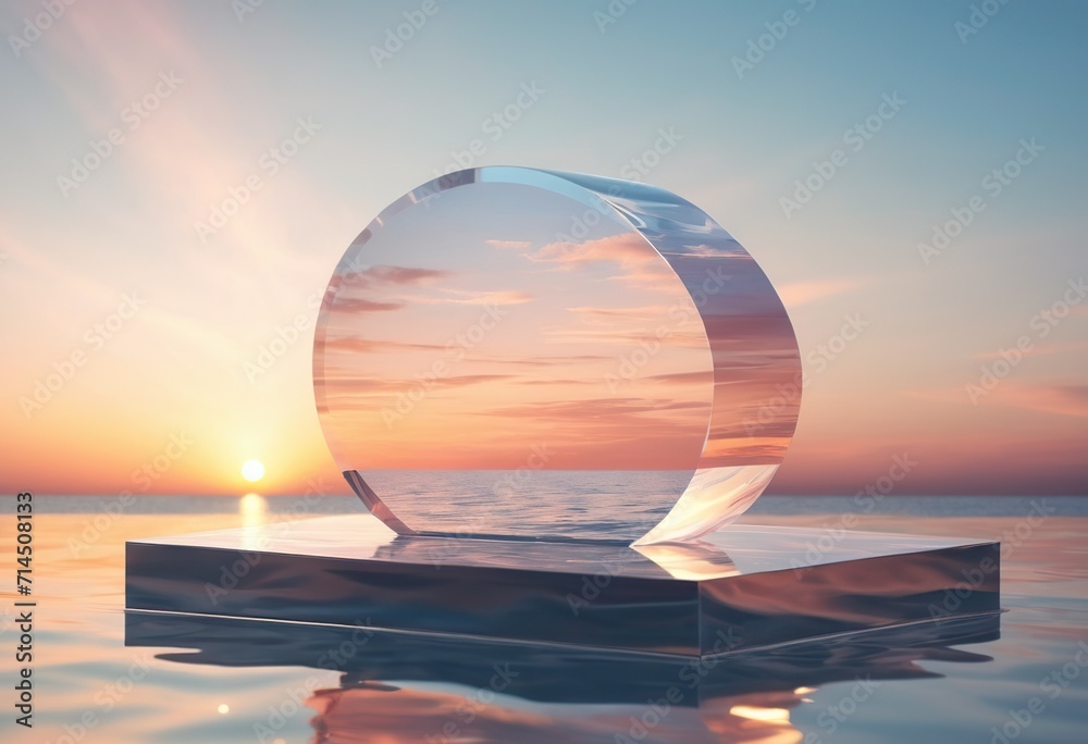 Transparent perfume bottle on a background of water