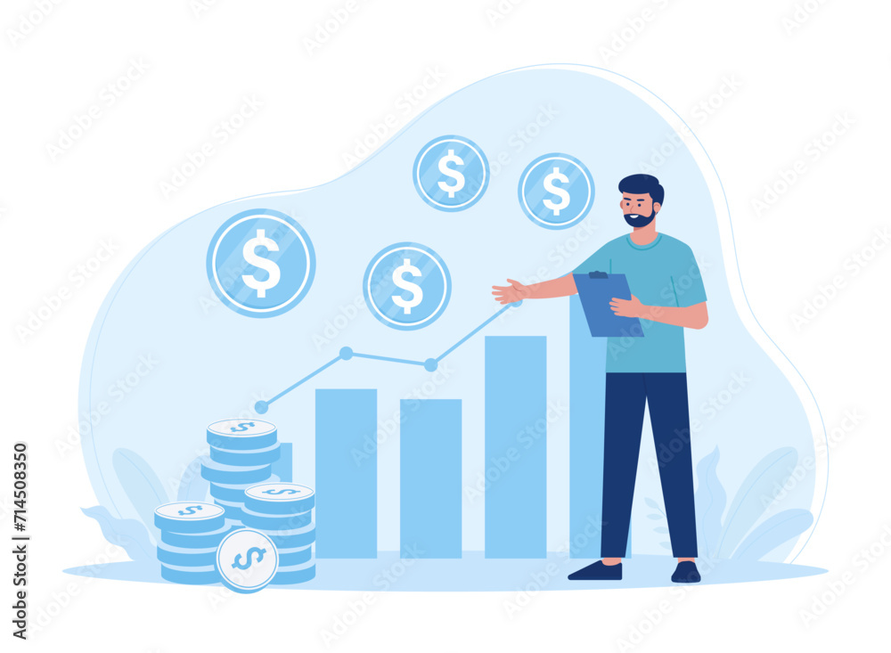sales growth commerce analytics profit analysis business analyst marketing plan holding clipboard concept flat illustration