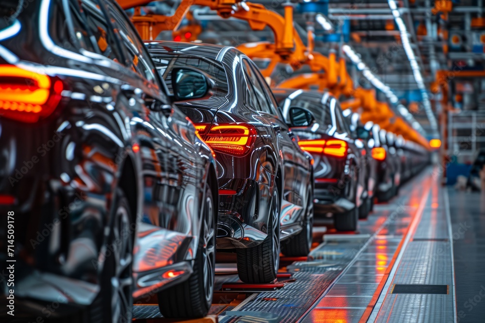 Automobile production line with modern cars Automobile production line with modern cars
