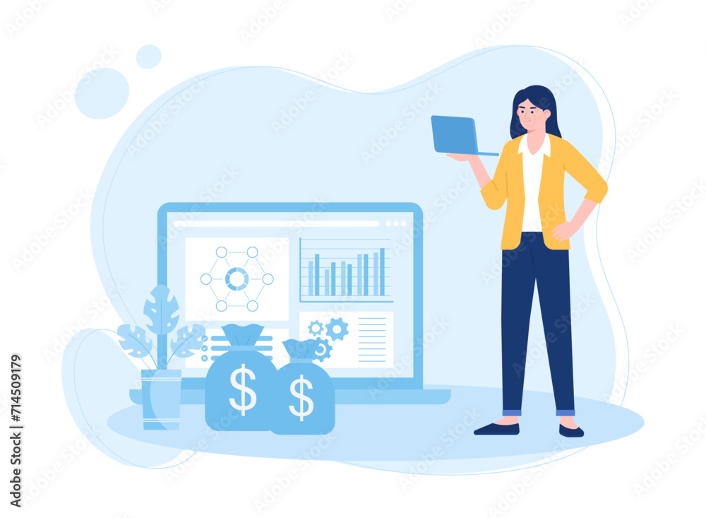 financial budget planning modern flat concept for web banner design female analyst financial studies concept flat illustration