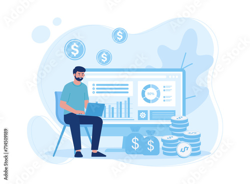 planning financial budget modern flat concept for web banner design male analyst studies financial concept flat illustration