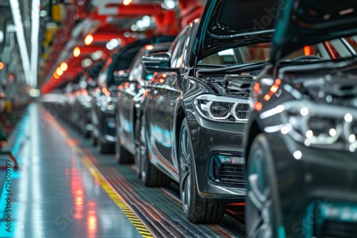 Automobile production line with modern cars photo
