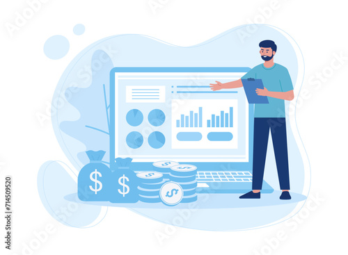 colleagues analyzing growth charts concept flat illustration