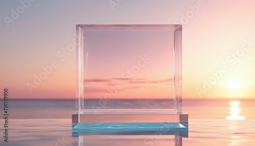 Transparent perfume bottle on a background of water