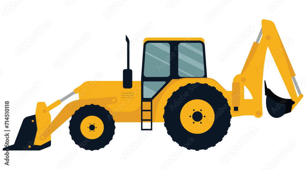 Backhoe loader. Construction machinery. Special equipment. Vector illustration.