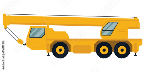 Mobile crane icon. Vehicle for lifting, handling, building, moving cargo, load. Heavy machinery. Vector illustration.