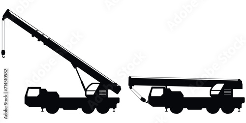 Mobile crane icon. Vehicle for lifting, handling, building, moving cargo, load. Heavy machinery. Vector illustration. photo
