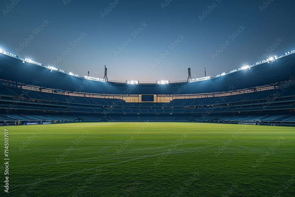 An empty stadium with dramatic lighting, symbolizing anticipation or the calm before a sporting event.