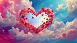 Abstract Valentine's Heart in Clouds, a Burst of Colors for Your Romantic Sky