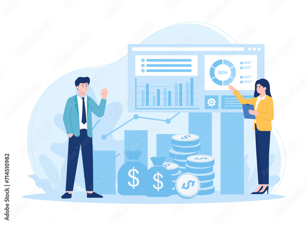 colleagues analyzing growth charts concept flat illustration colleagues analyzing growth charts concept flat illustration