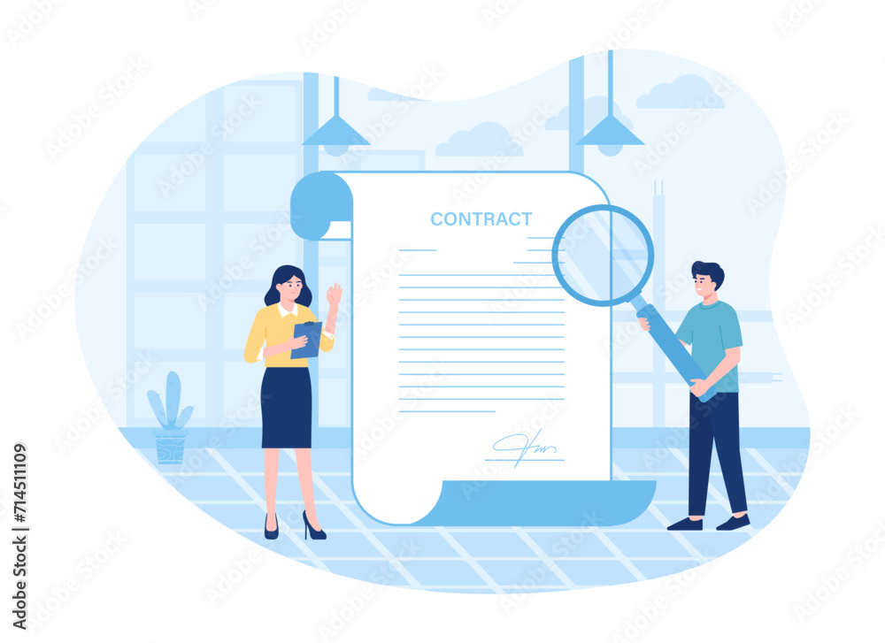 people read the contract agreement concept flat illustration people read the contract agreement concept flat illustration
