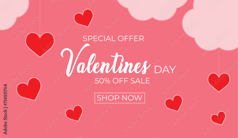Valentine's Day sale background.Romantic composition with hearts . Vector design 