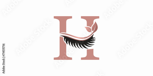 beauty eyelash logo desgin with letter h consept premium vektor