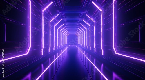 neon tunnel in the dark with blue and pink neon lights