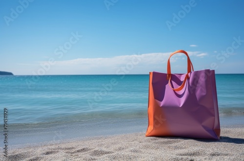 shopping bag and sea a beach