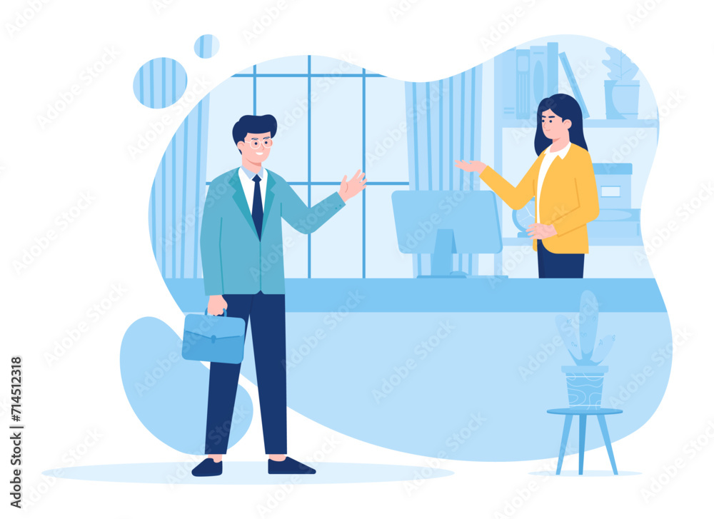team co-working space concept flat illustration team co-working space concept flat illustration