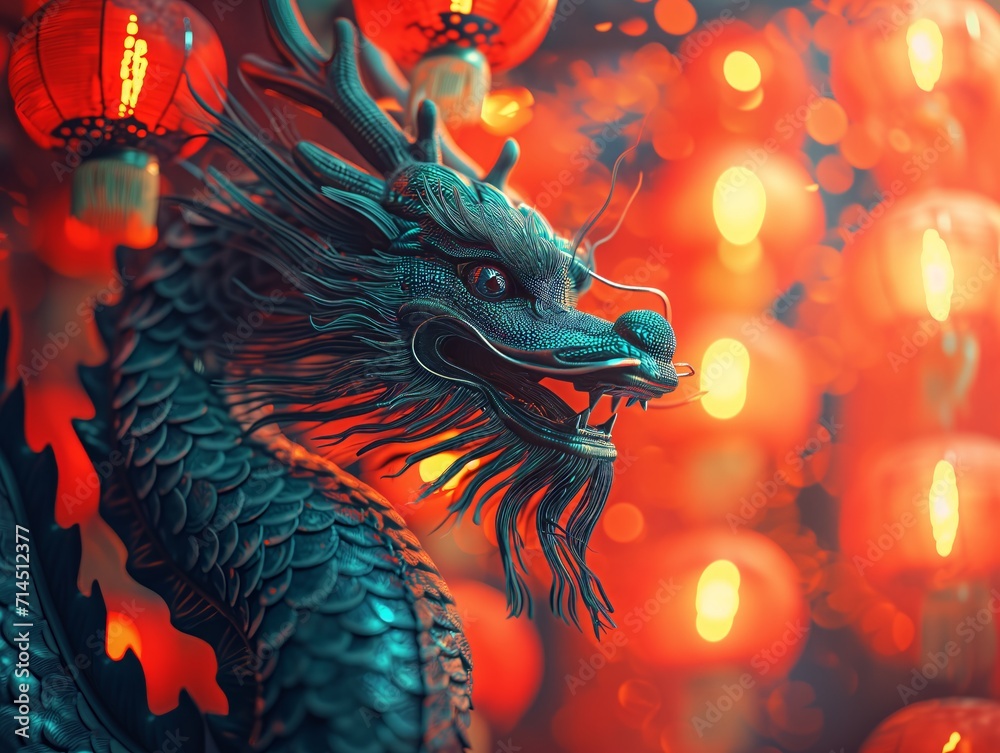 Mysterious Chinese Dragon Sculpture in Chinese New Year Lantern Festival