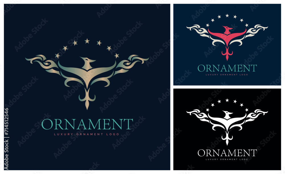 phoenix bird star ornament logo design template for brand or company and other