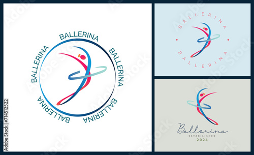 Ballerina dance in ballet motion beauty dance line style logo template design