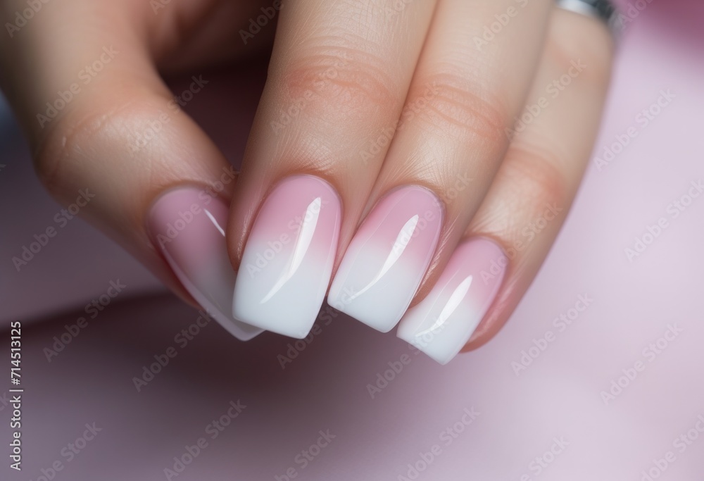 pink and white nail polish on a female hand pink and white nail polish on a female hand