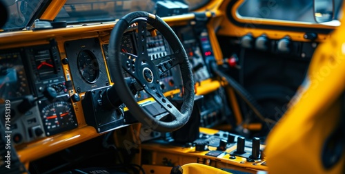 the cockpit of an empty racing room