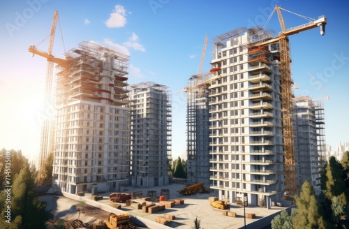 the construction of a highrise residential building is under way