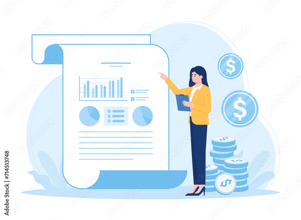 women analyze data graphs of growth and money earnings concept flat illustration women analyze data graphs of growth and money earnings concept flat illustration
