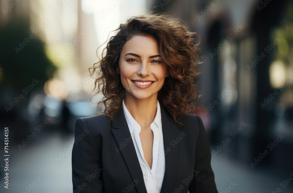 women smiling in a business suit in the city women smiling in a business suit in the city