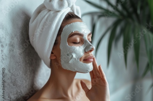 woman applying a face mask in the bathroom