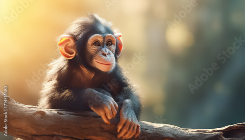 Little monkey on a branch in nature photo