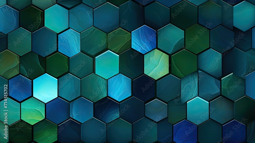A hexagonal pattern with shades of blue and green A hexagonal pattern with shades of blue and green