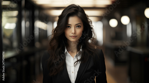 Confident and assured Asian female office worker - ceo - business leader - blurred background - posed photo 