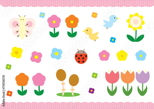 春の花のかわいいイラスト素材セット