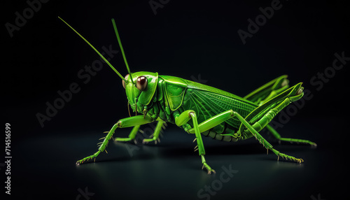 Green grasshopper close-up on black background © terra.incognita