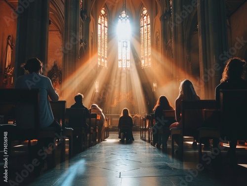people sitting and praying in a church