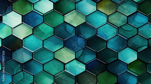 A pattern of hexagons in shades of green and blue