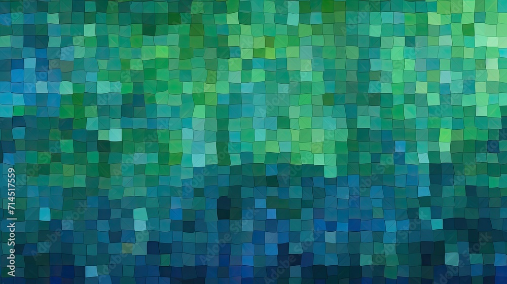 A pattern of squares in shades of green and blue