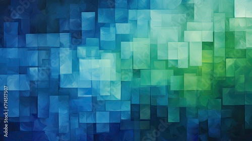 A pattern of squares in shades of blue and green