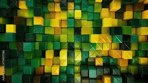 A pattern of squares in shades of green and yellow