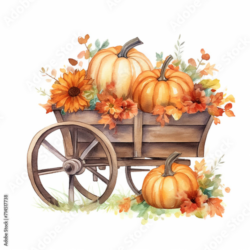 A_watercolor_of_autumn_florals_pumpkin_in_retro_vintage