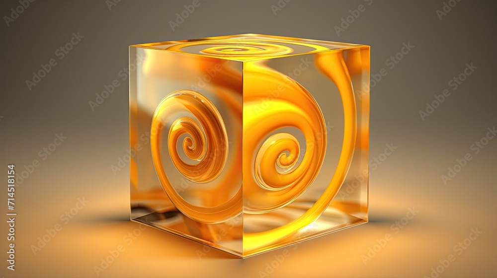 A cube with a spiral pattern in shades of yellow and orange A cube with a spiral pattern in shades of yellow and orange