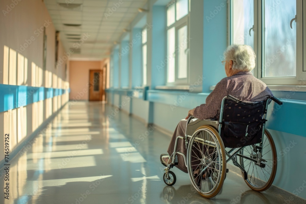 Photo of an old woman sitting in a wheelchair Photo of an old woman sitting in a wheelchair